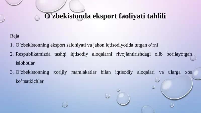 O'zbekistonda eksport faoliyati tahlili 1