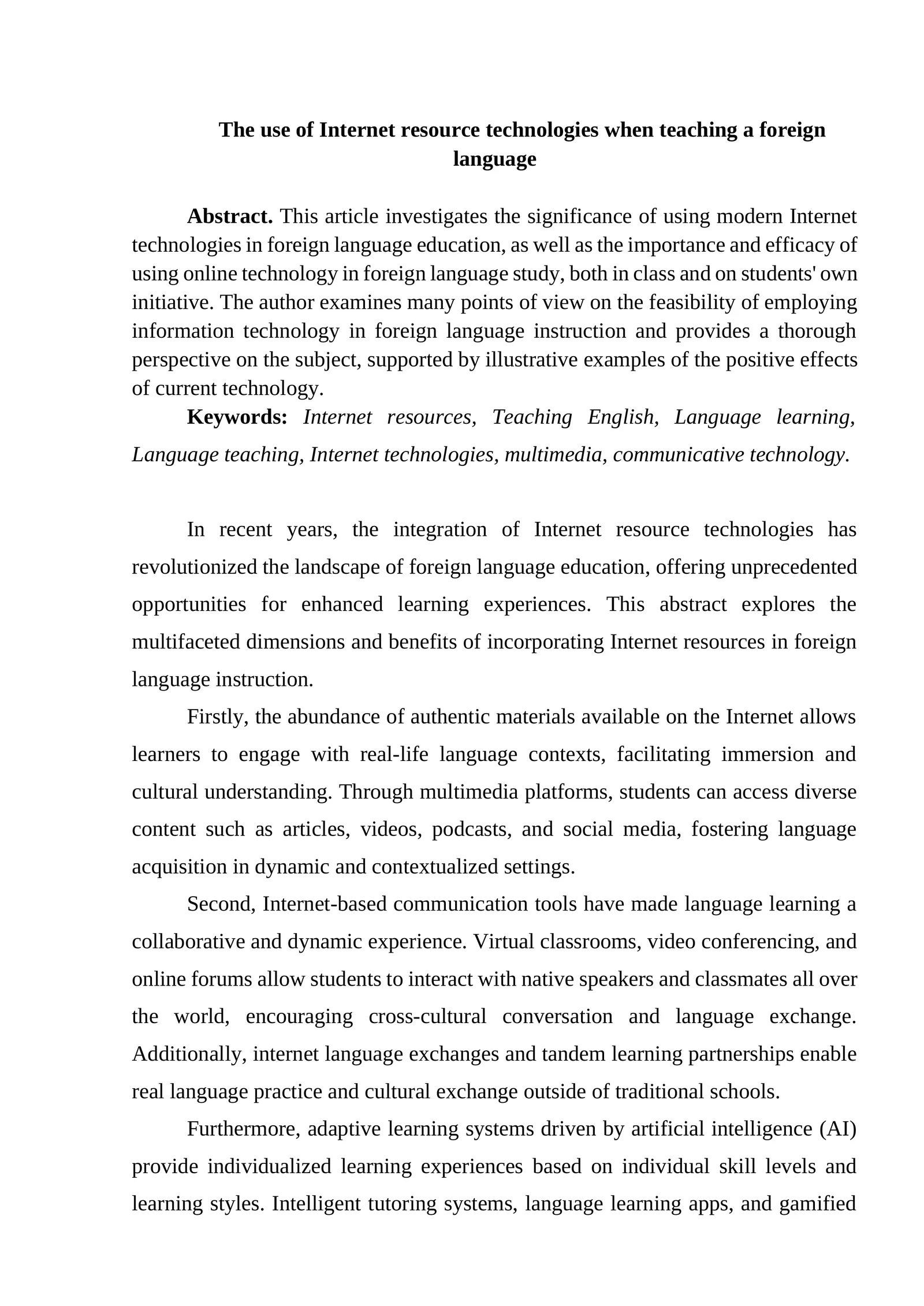 The use of Internet resource technologies when teaching a foreign language 1