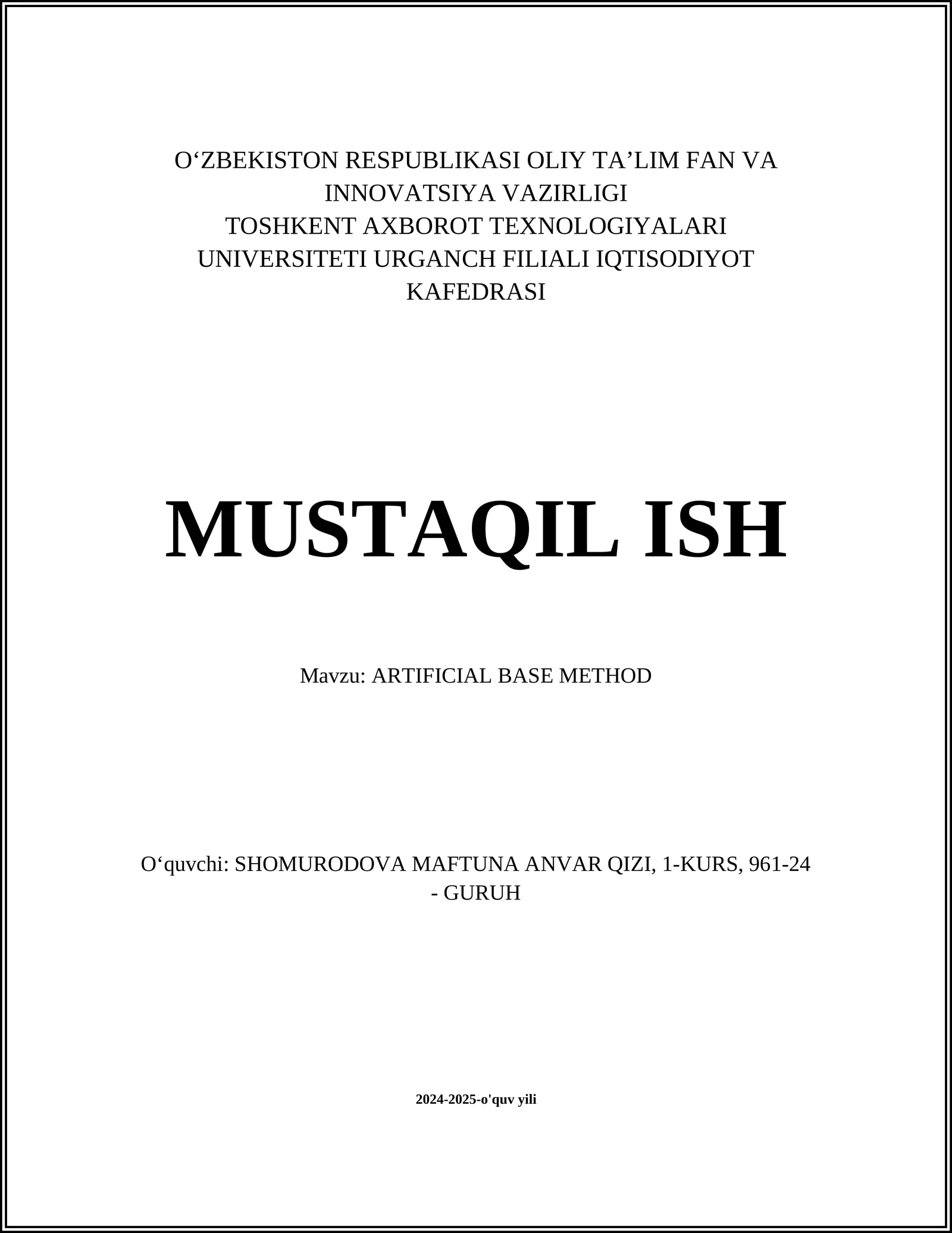 ARTIFICIAL BASE METHOD 1