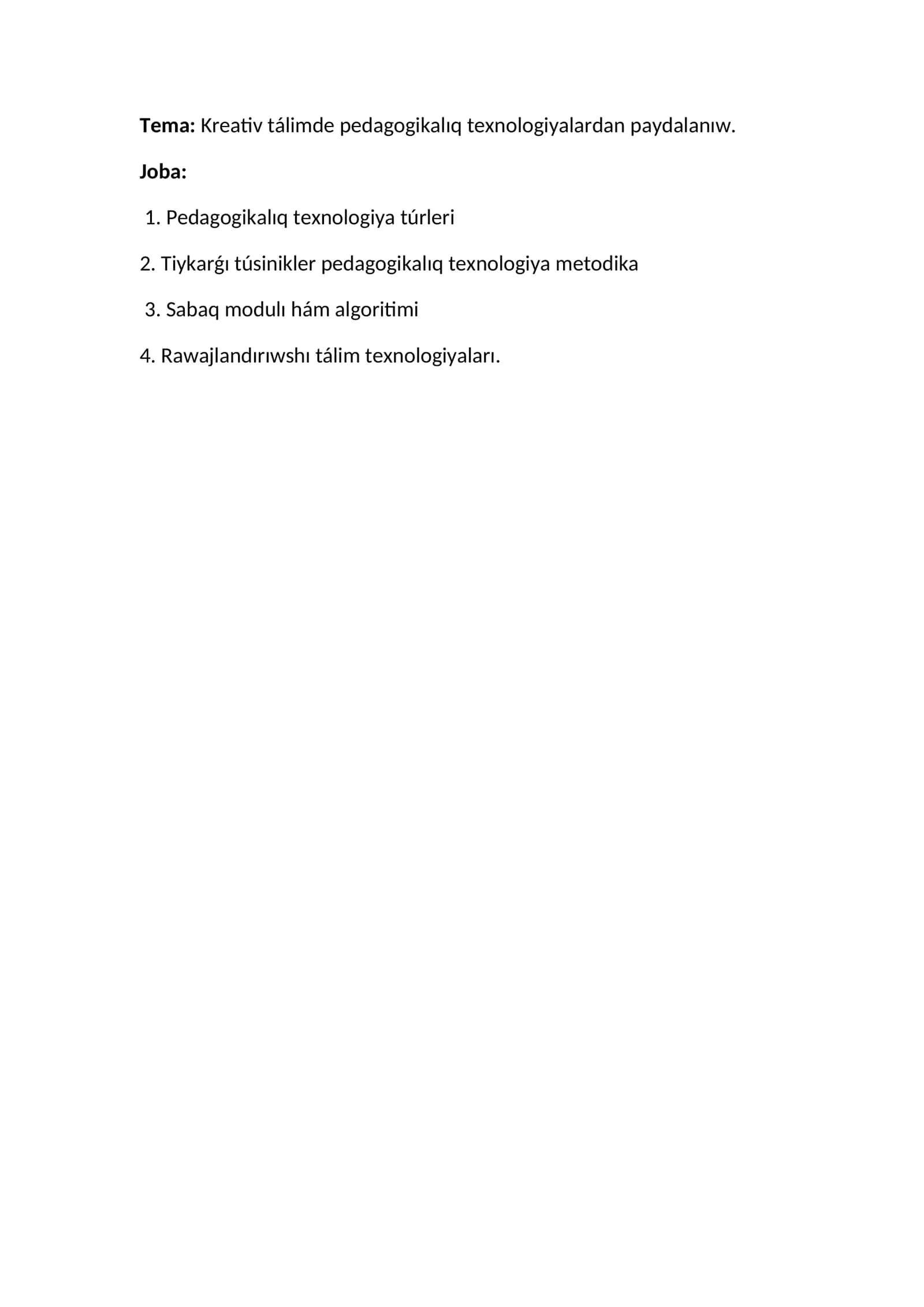 Kreativ tálimde pedagogikalıq texnologiyalardan paydalanıw 1