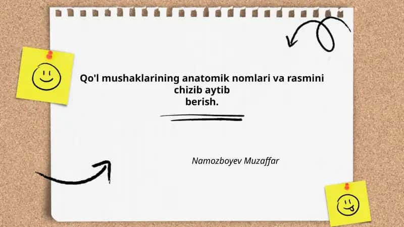 Qo'l mushaklarining anatomik nomlari va rasmini chizib aytibberish 1