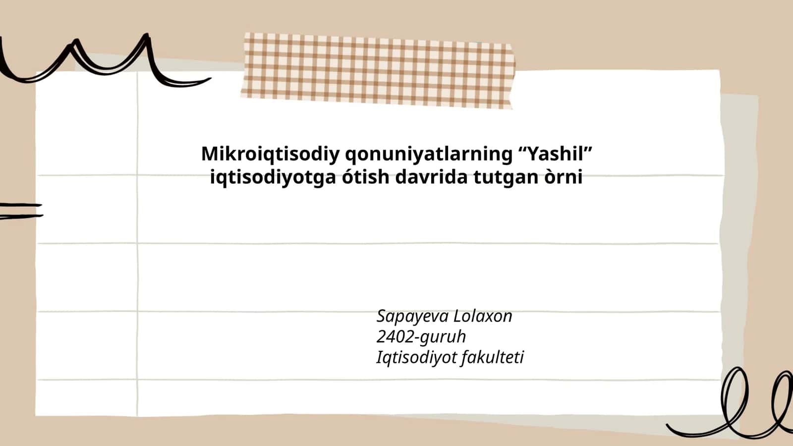 Mikroiqtisodiy qonuniyatlarning “Yashil” iqtisodiyotga ótish davrida tutgan òrni 1