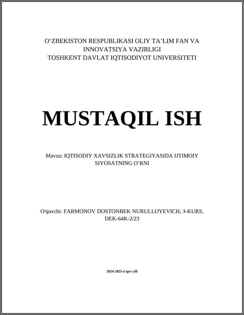 IQTISODIY XAVSIZLIK STRATEGIYASIDA IJTIMOIY SIYOSATNING OʻRNI 1