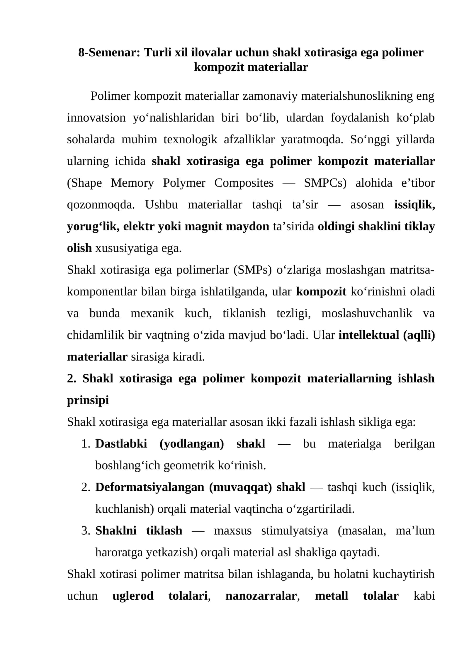 Shakl xotirasiga ega polimer kompozit materiallar 1
