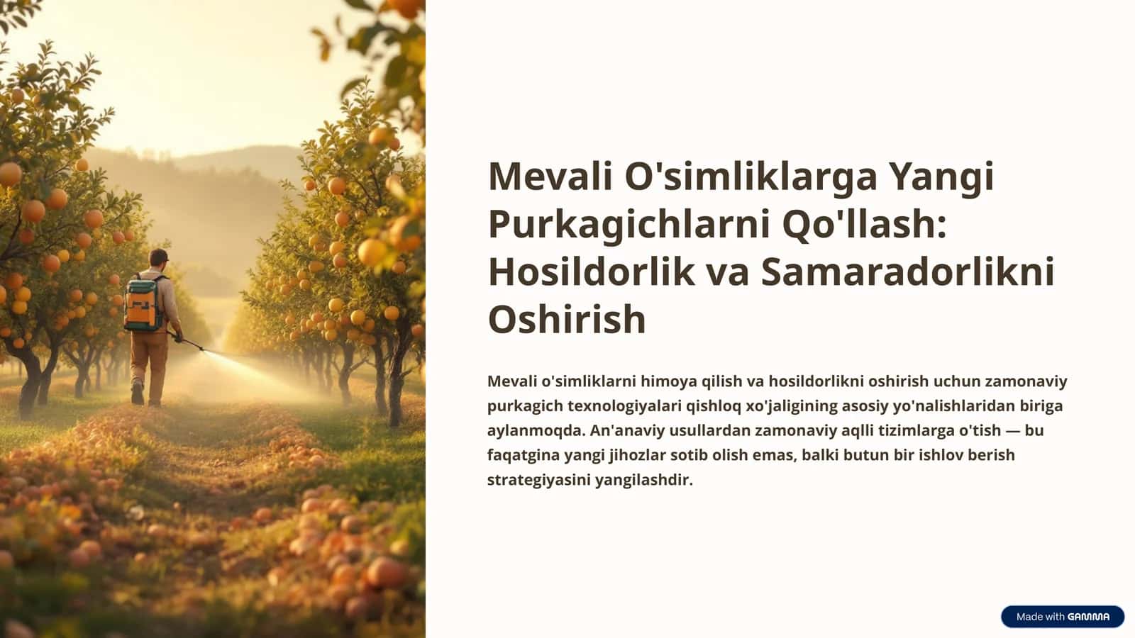 Mevali O'simliklarga Yangi Purkagichlarni Qo'llash: Hosildorlik va Samaradorlikni Oshirish 1