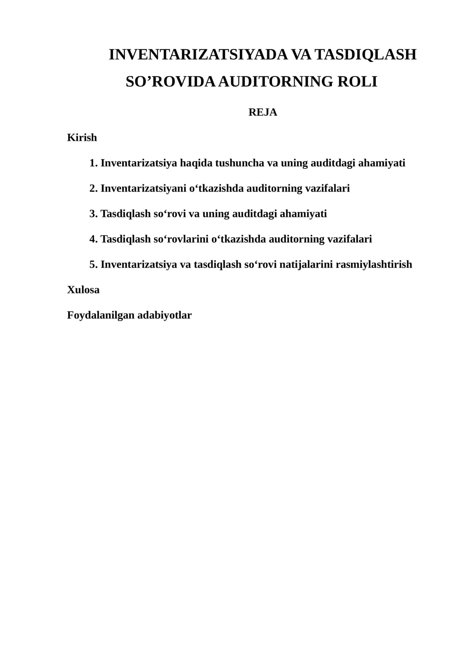 Inventarizatsiyada va Tasdiqlash So'rovida Auditorning Roli 1