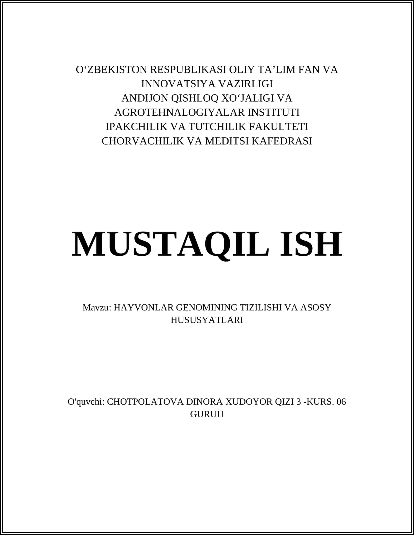 HAYVONLAR GENOMINING TIZILISHI VA ASOSY HUSUSYATLARI 1
