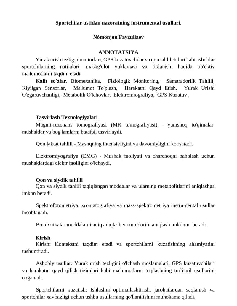 Sportchilar ustidan nazoratning instrumental usullari 1