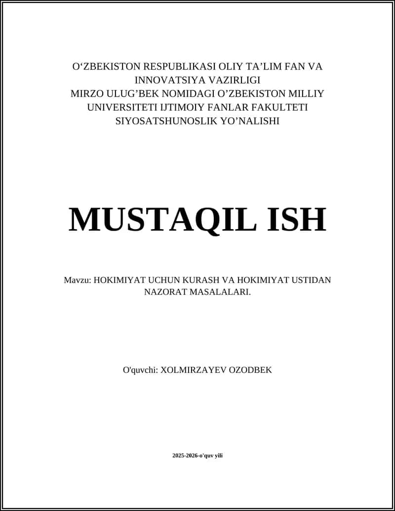 HOKIMIYAT UCHUN KURASH VA HOKIMIYAT USTIDAN NAZORAT MASALALARI 1