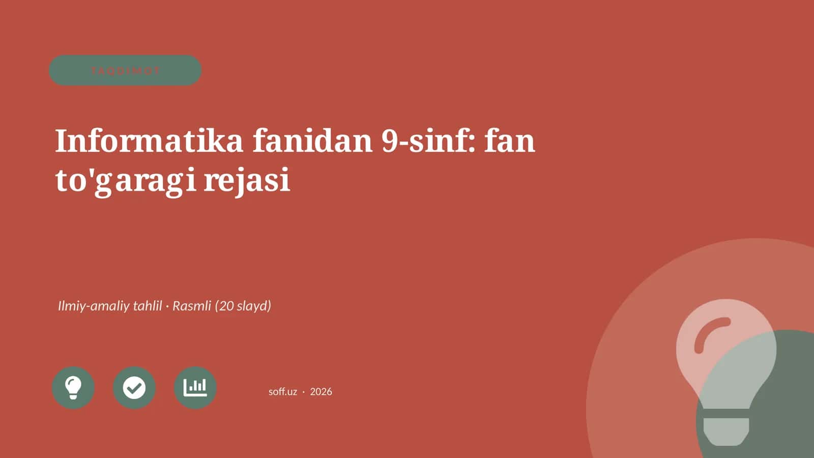 Informatika fanidan 9-sinf: fan to'garagi rejasi 1