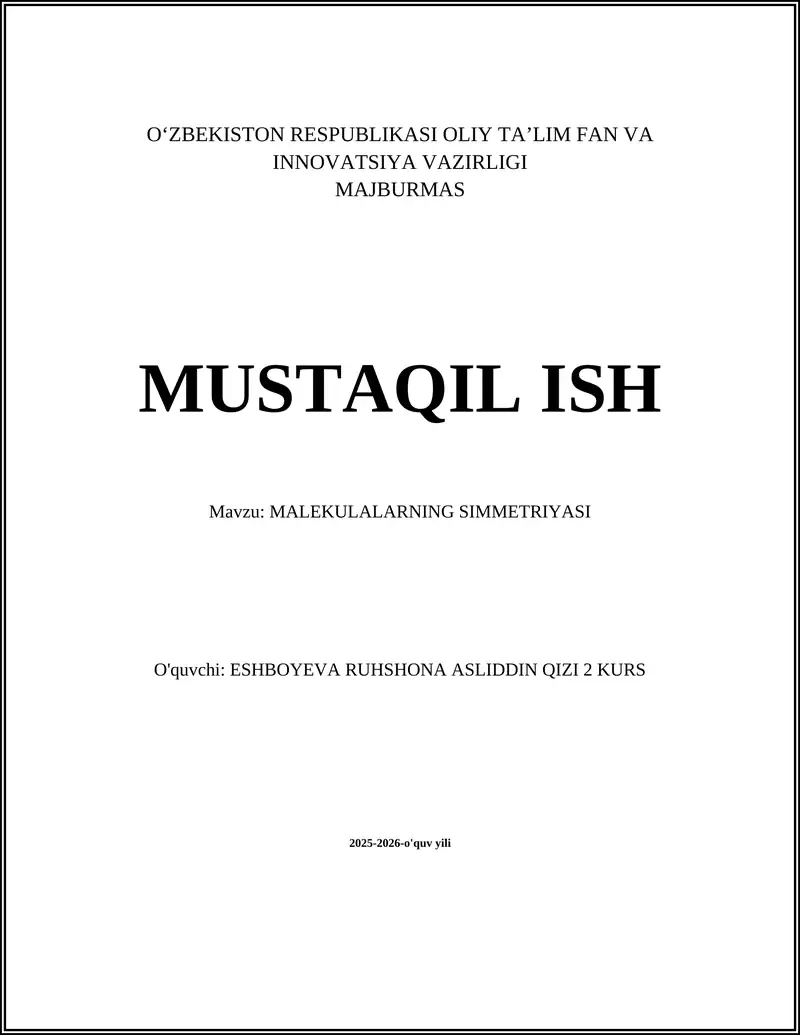MALEKULALARNING SIMMETRIYASI 1