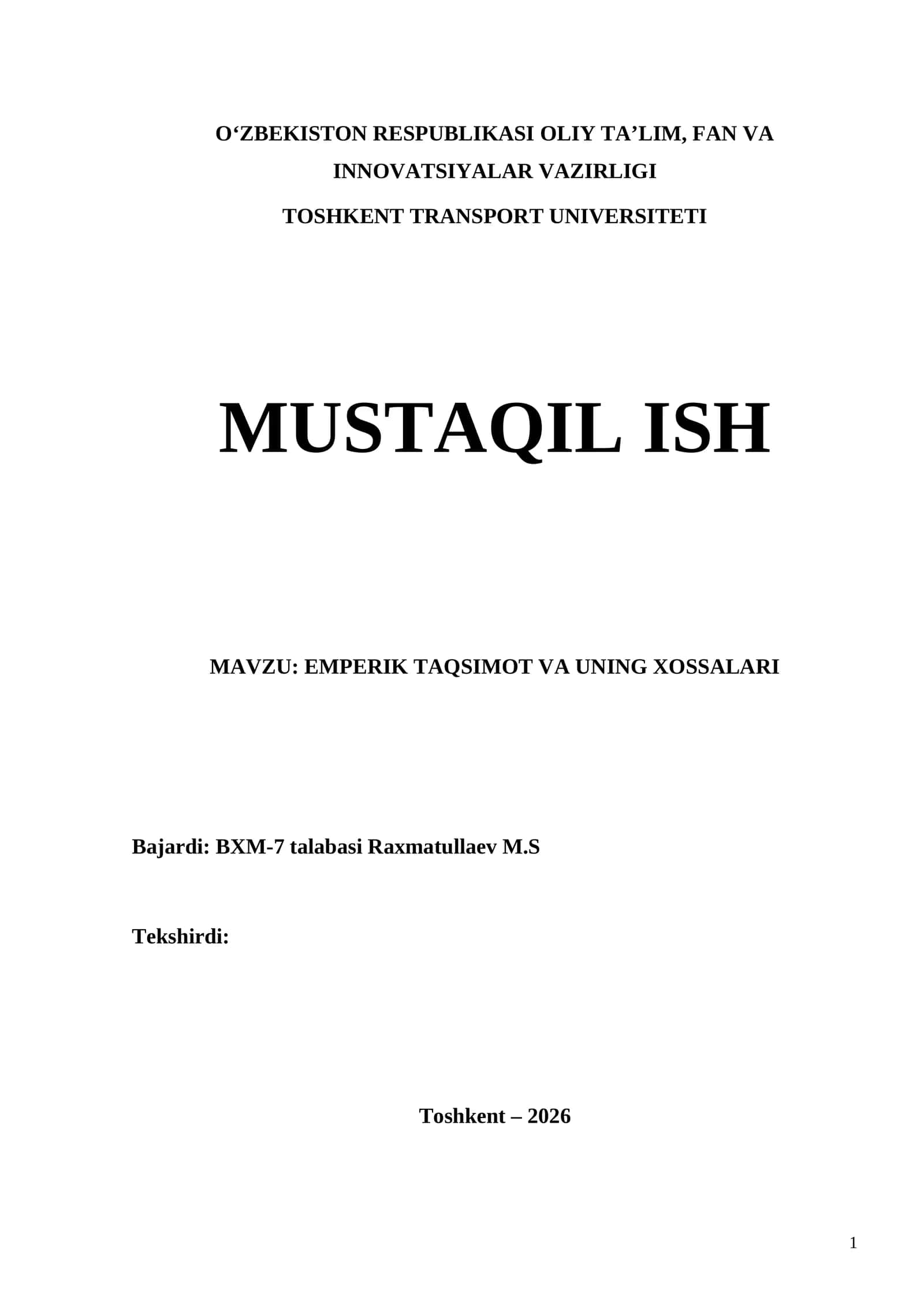 EMPERIK TAQSIMOT VA UNING XOSSALARI 1