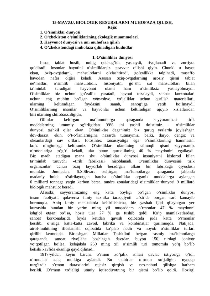 BIOLOGIK RESURSLARNI MUHOFAZA QILISH 1