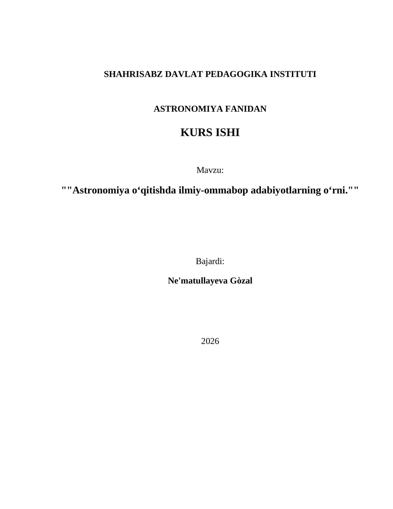 Astronomiya fanidan kurs ishi 1