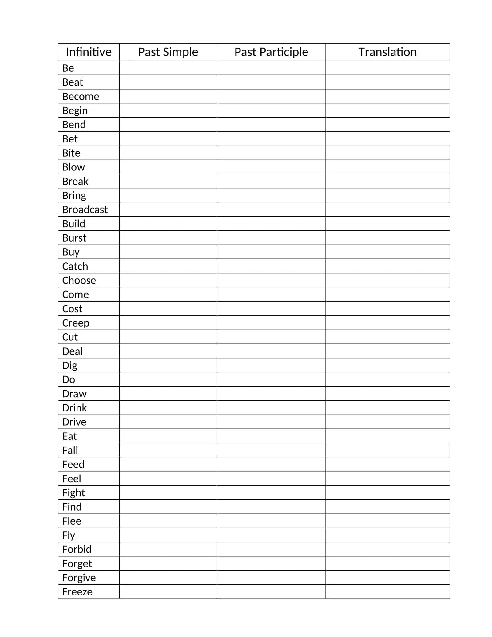 Irregular verbs ( blue murphy) worksheet 1