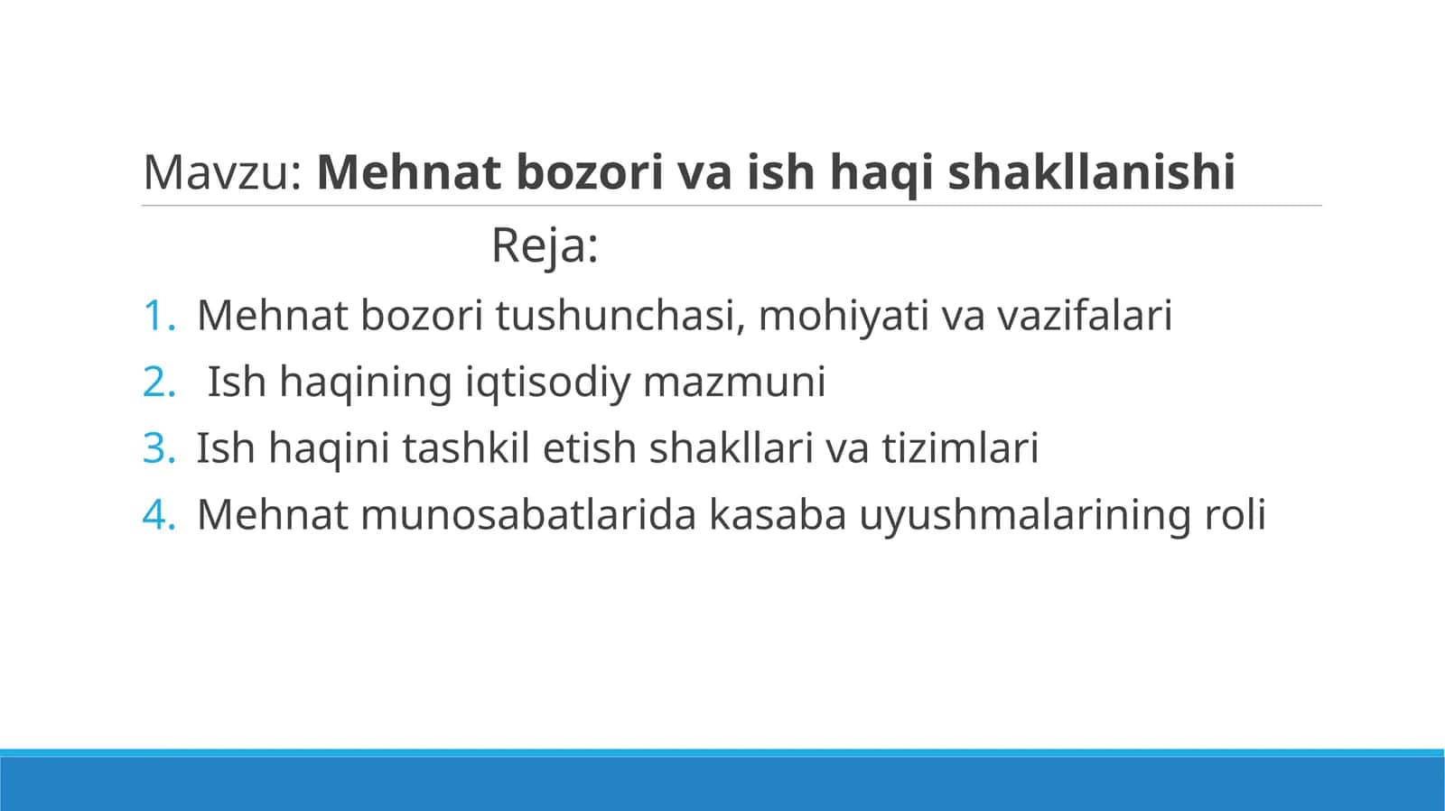 Mehnat bozori va ish haqi shakllanishi taqdimot mikroiqtisodiyot 1