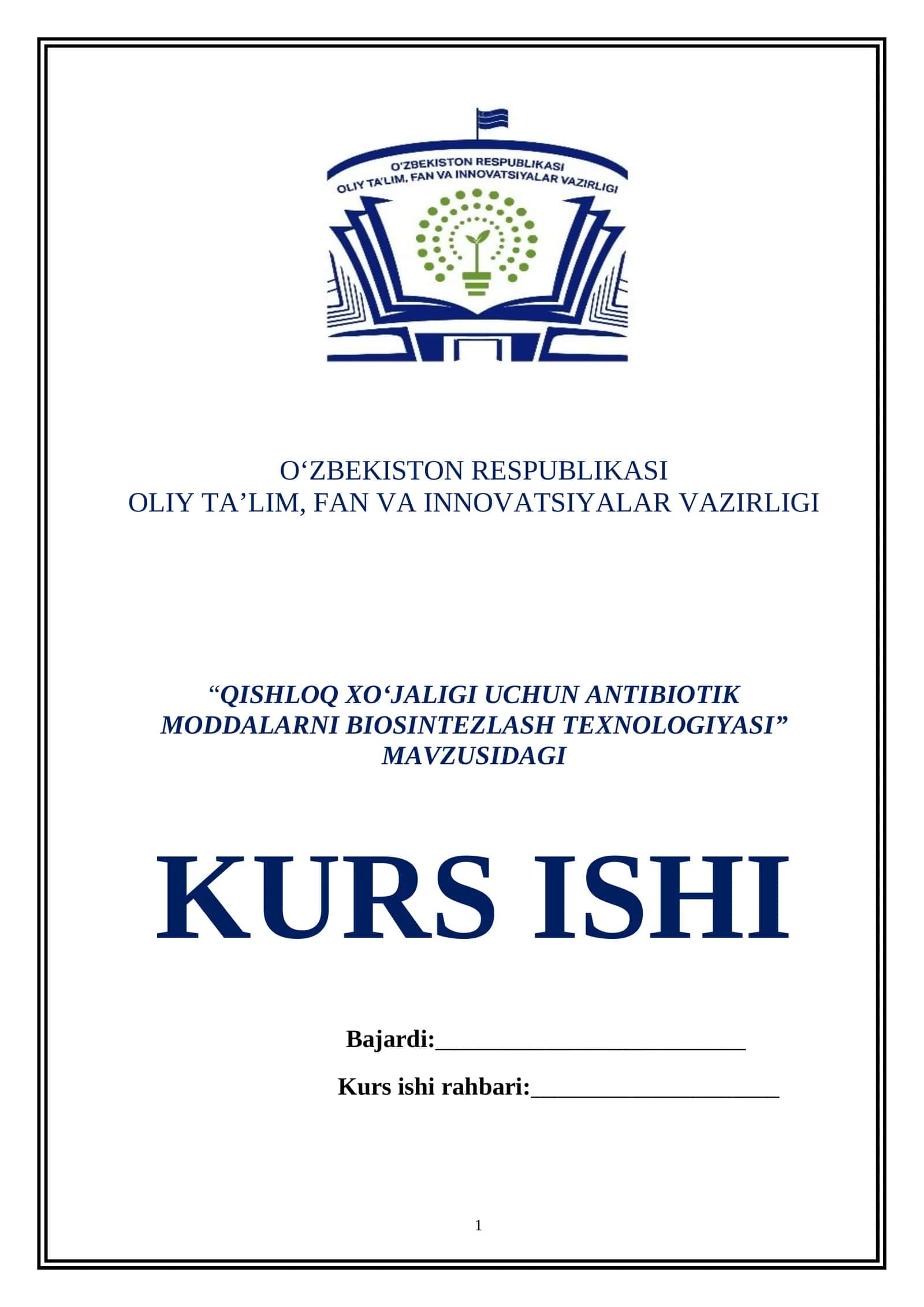 QISHLOQ XO‘JALIGI UCHUN ANTIBIOTIK MODDALARNI BIOSINTEZLASH TEXNOLOGIYASI 1