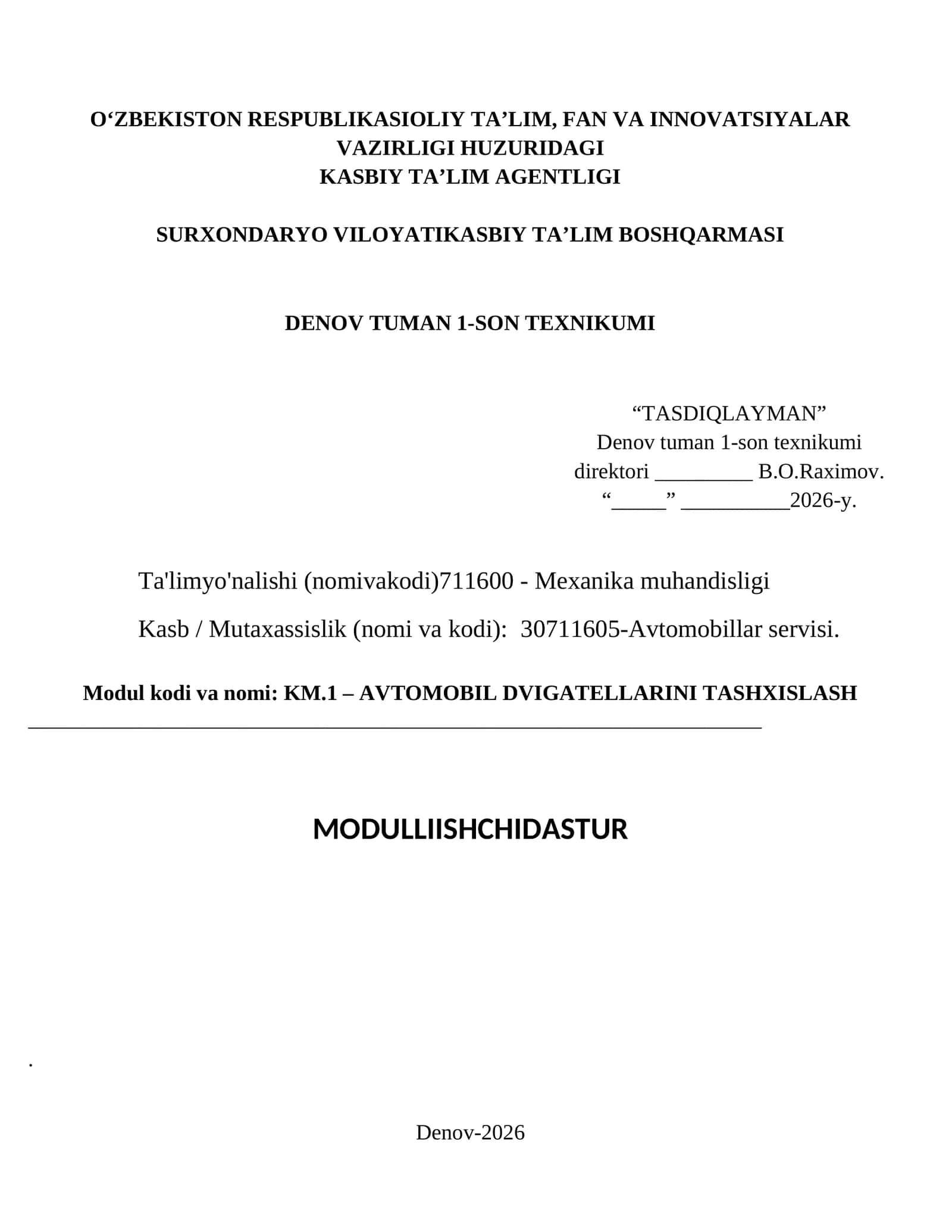AVTOMOBIL DVIGATELLARINI TASHXISLASH MODULI ISHCHI DASTURI 1