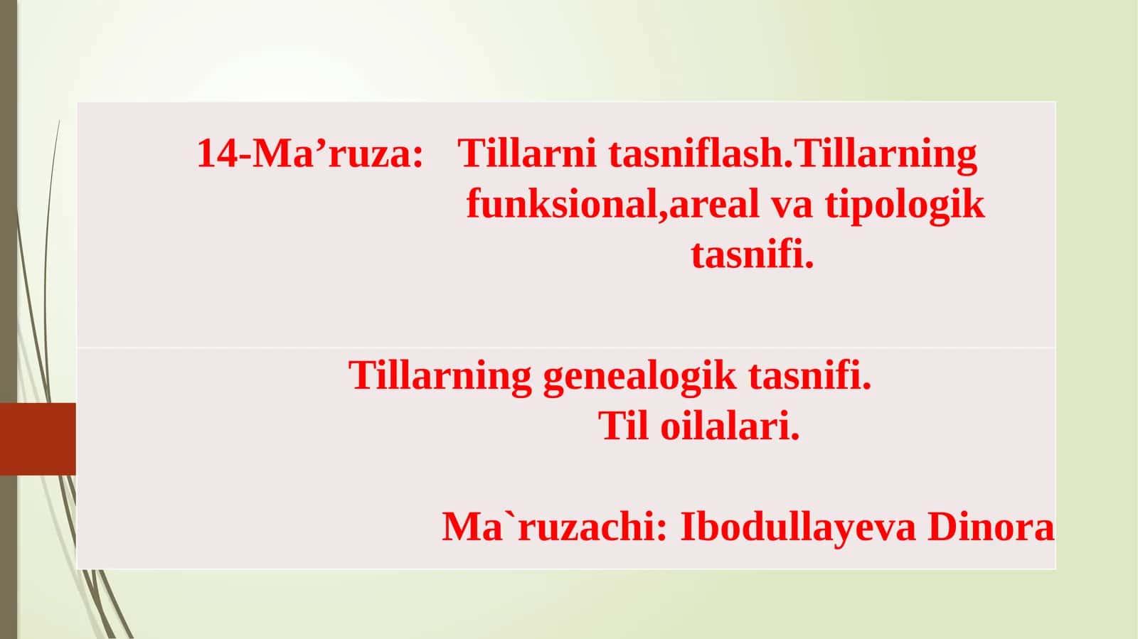 Тillarni tasniflash.Tillarning funksional,areal va tipologik tasnifi. Tillarning genealogik tasnifi. Til oilalari 1