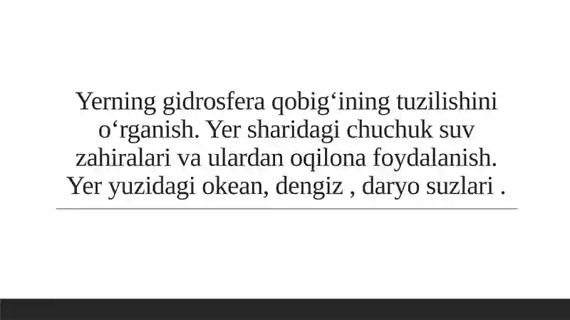 Yerning gidrosfera qobig'ining tuzilishi