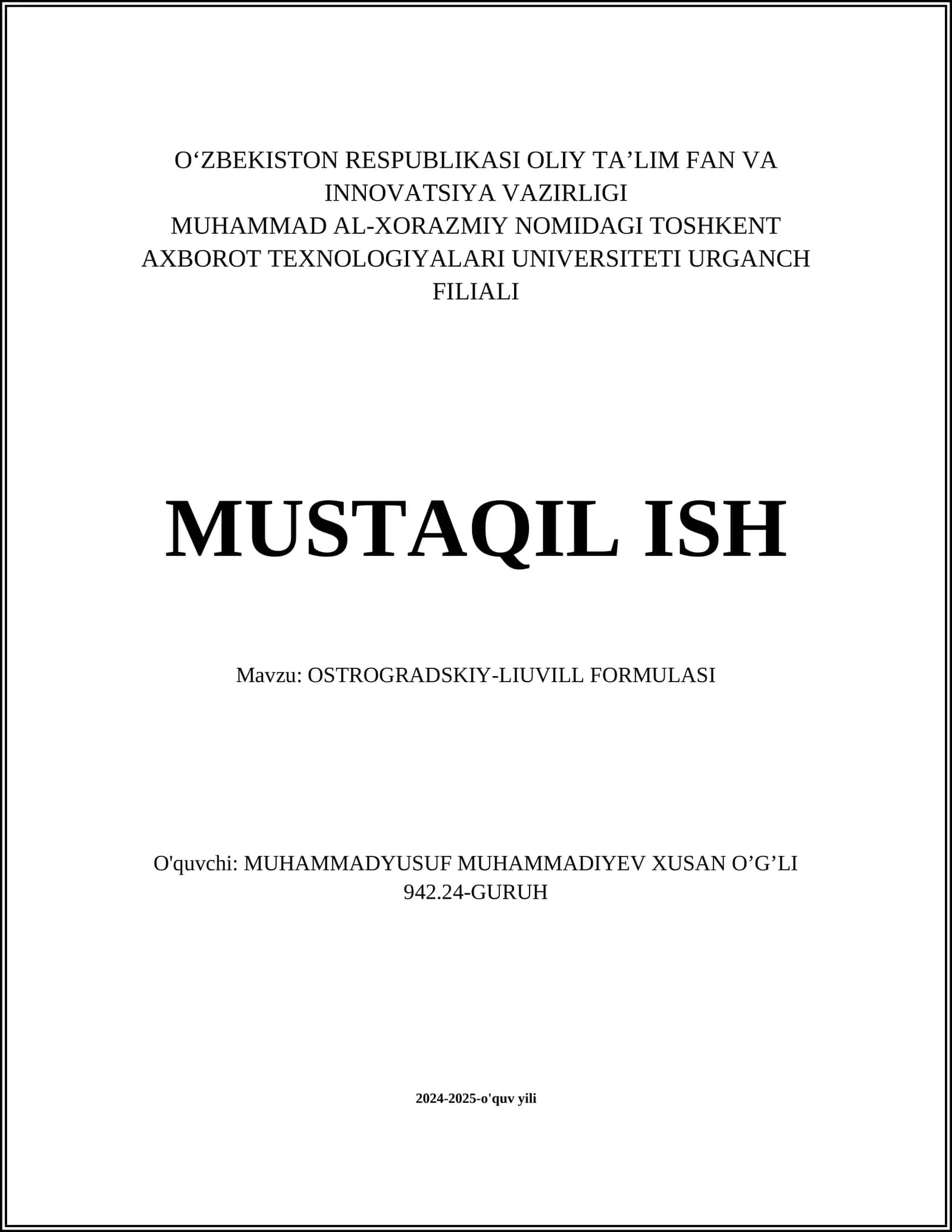 OSTROGRADSKIY-LIUVILL FORMULASI 1