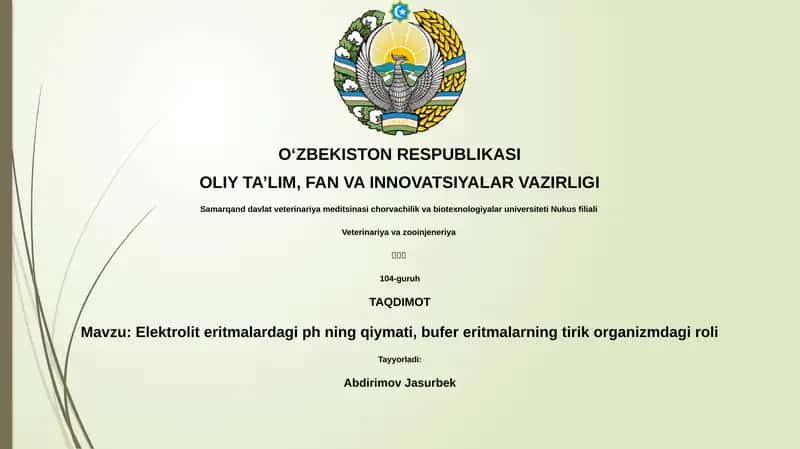 Elektrolit eritmalarda ph ning qiymati 1