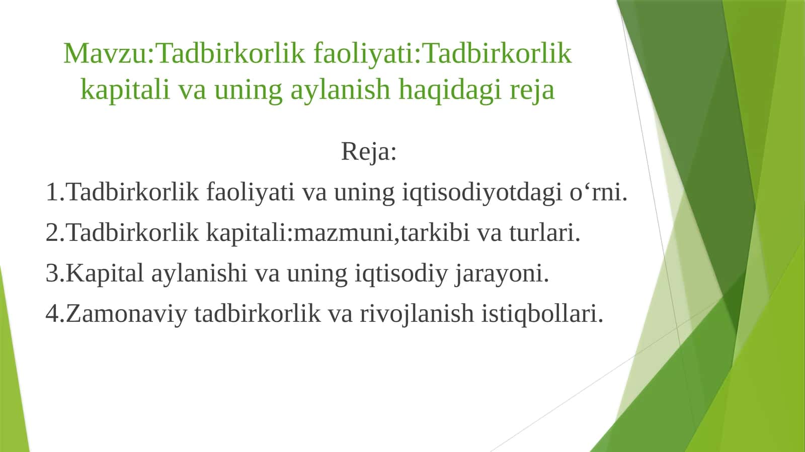 Tadbirkorlikfaoliyati:Tadbirkorlikkapitalivauningaylanishhaqidagireja 1