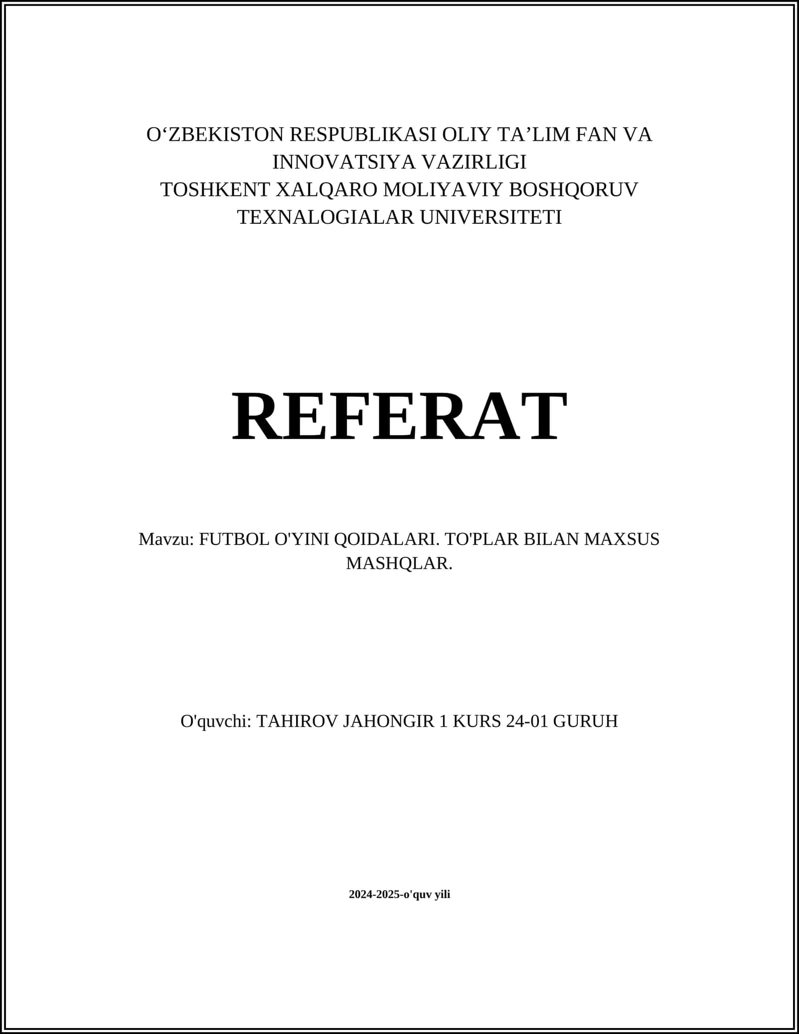 FUTBOL O'YINI QOIDALARI. TO'PLAR BILAN MAXSUS MASHQLAR 1