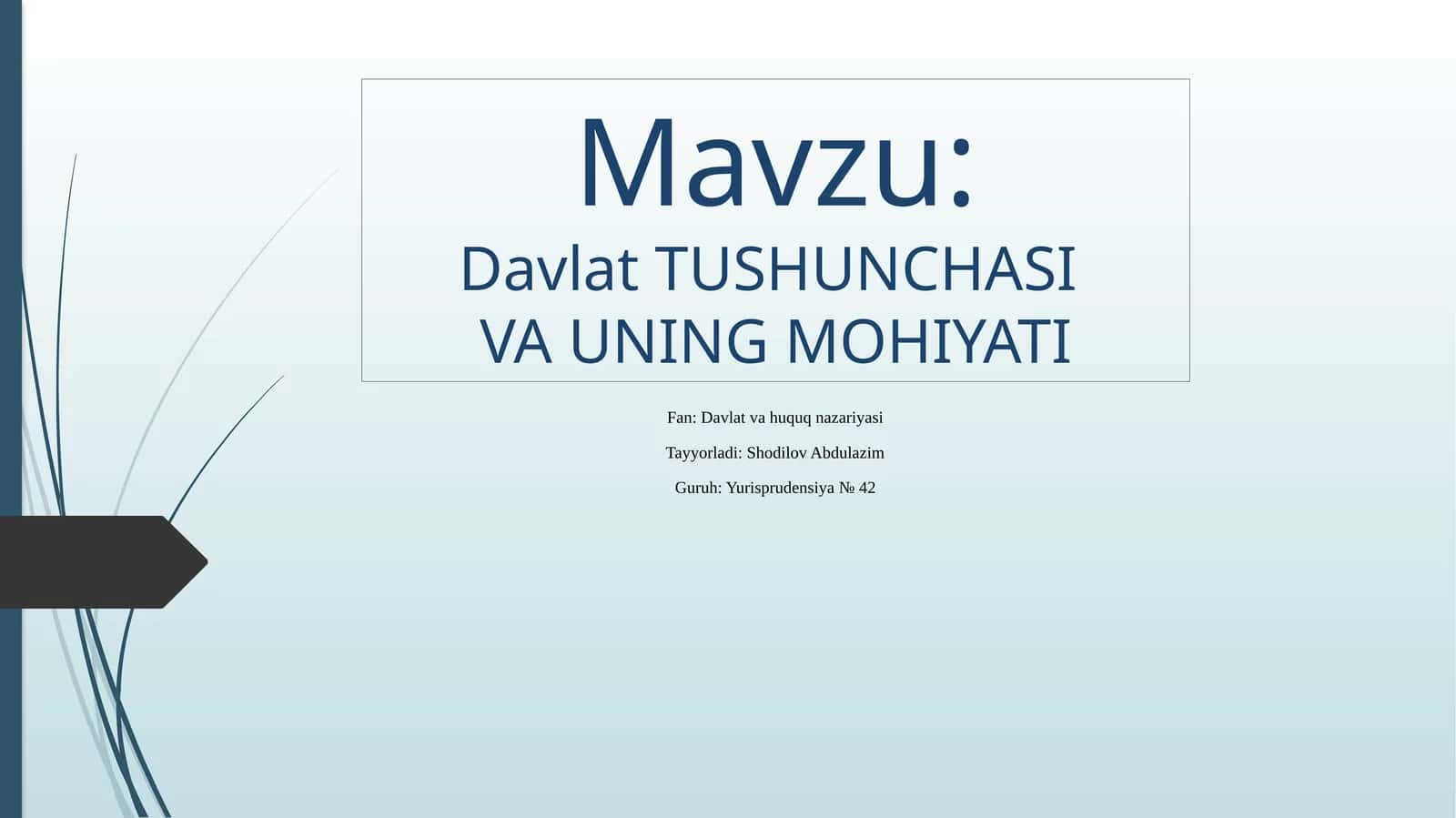 DavlatTUSHUNCHASIVA UNING MOHIYATI 1
