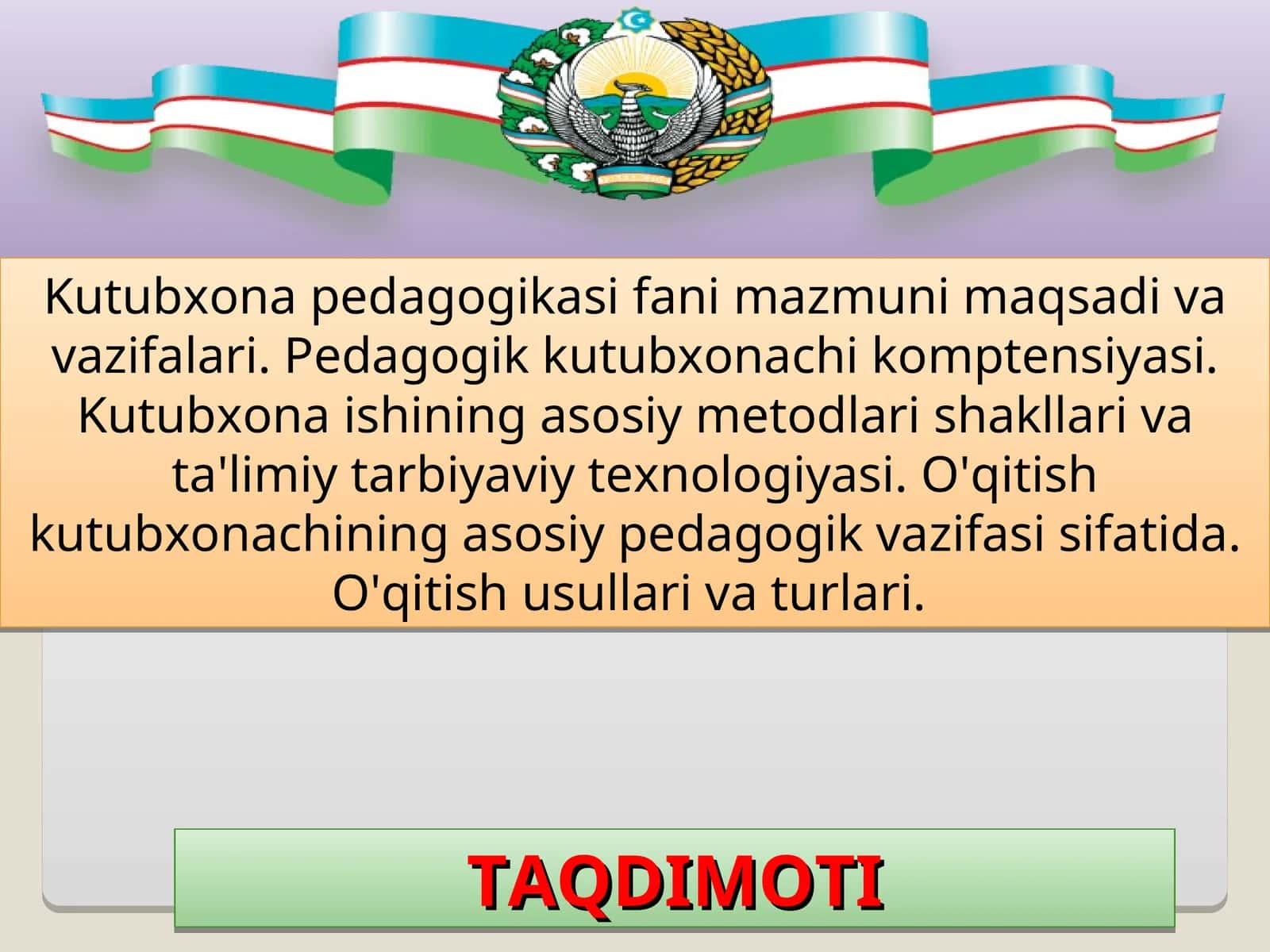 Kutubxona pedagogikasi fani mazmuni maqsadi va vazifalari 1