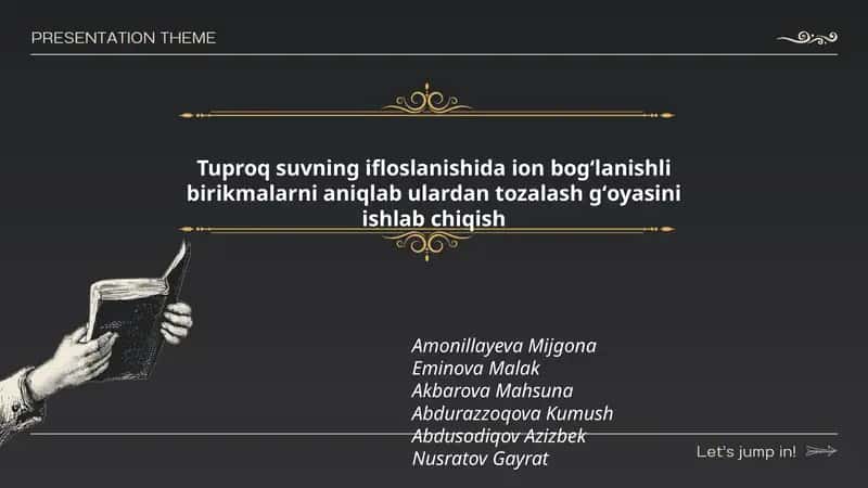 Tuproq suvning ifloslanishida ion bogʻlanishli birikmalarni aniqlab ulardan tozalash gʻoyasini ishlab chiqish 1