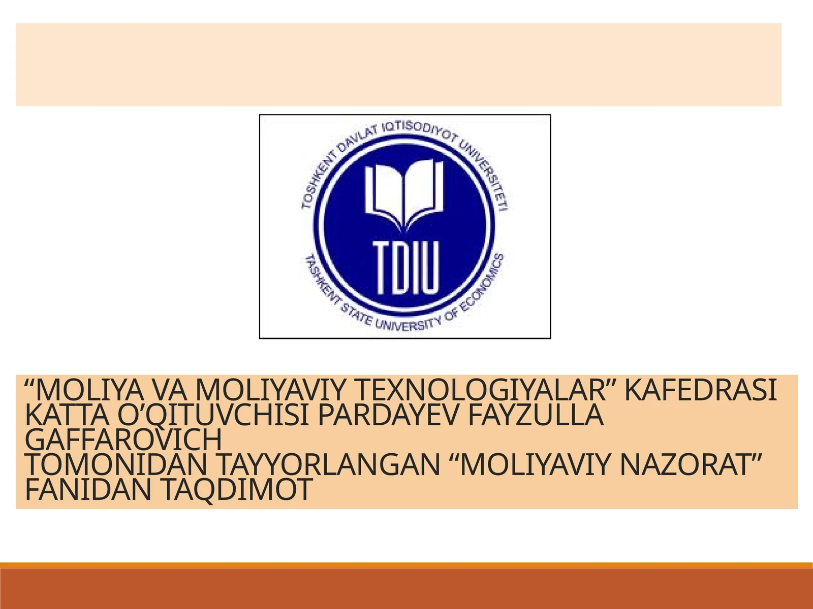 MOLIYAVIY NAZORAT 1