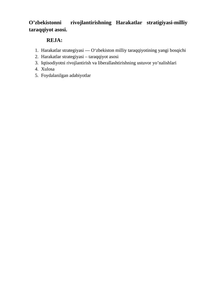 O’zbekistonni  rivojlantirishning Harakatlar stratigiyasi-milliy taraqqiyot asosi. 1
