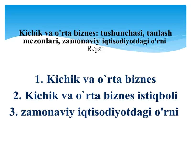 Kichik va o'rta biznes: tushunchasi, tanlash mezonlari, zamonaviy iqtisodiyotdagi o'rni 1