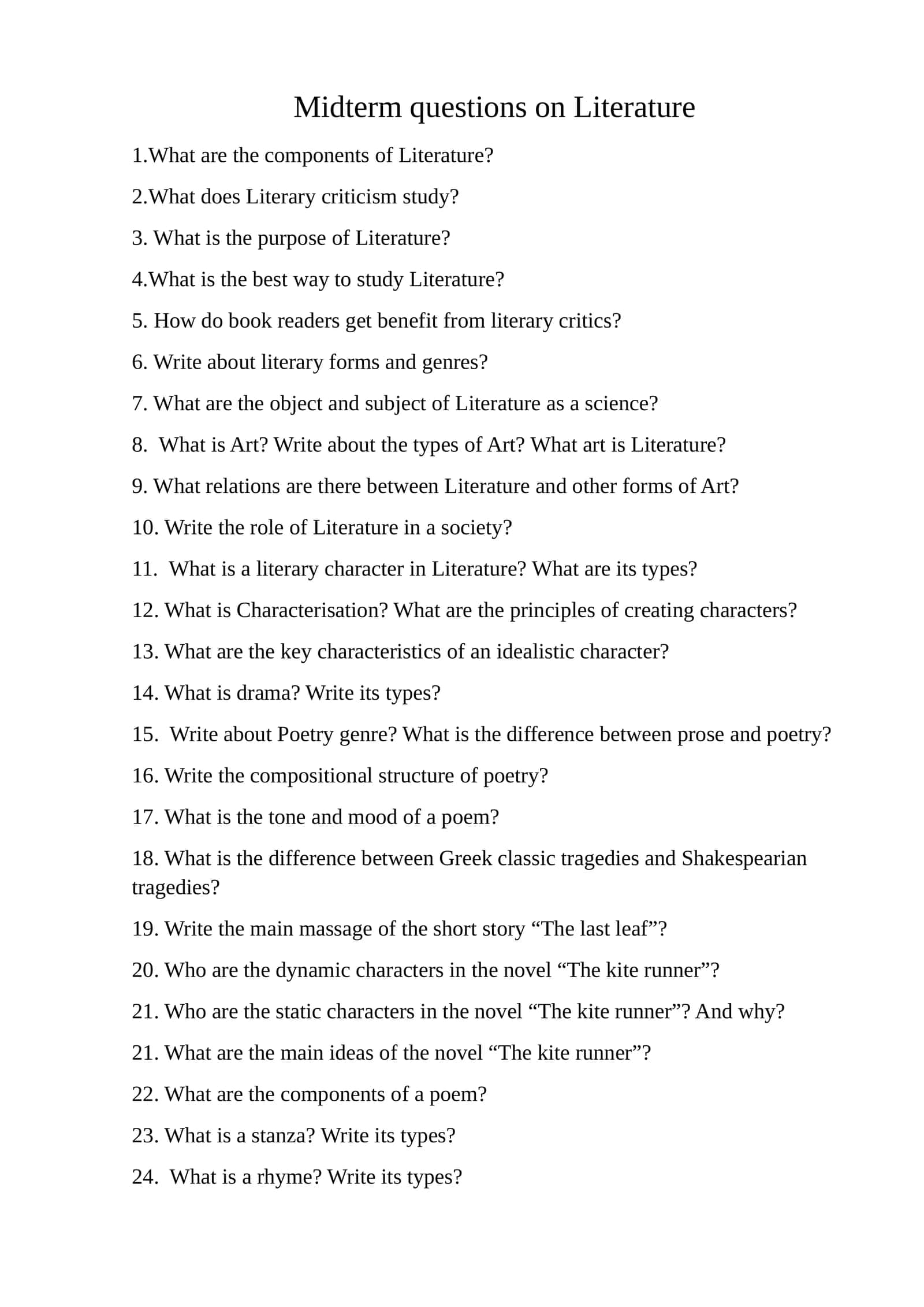 Midterm questions on Literature 1