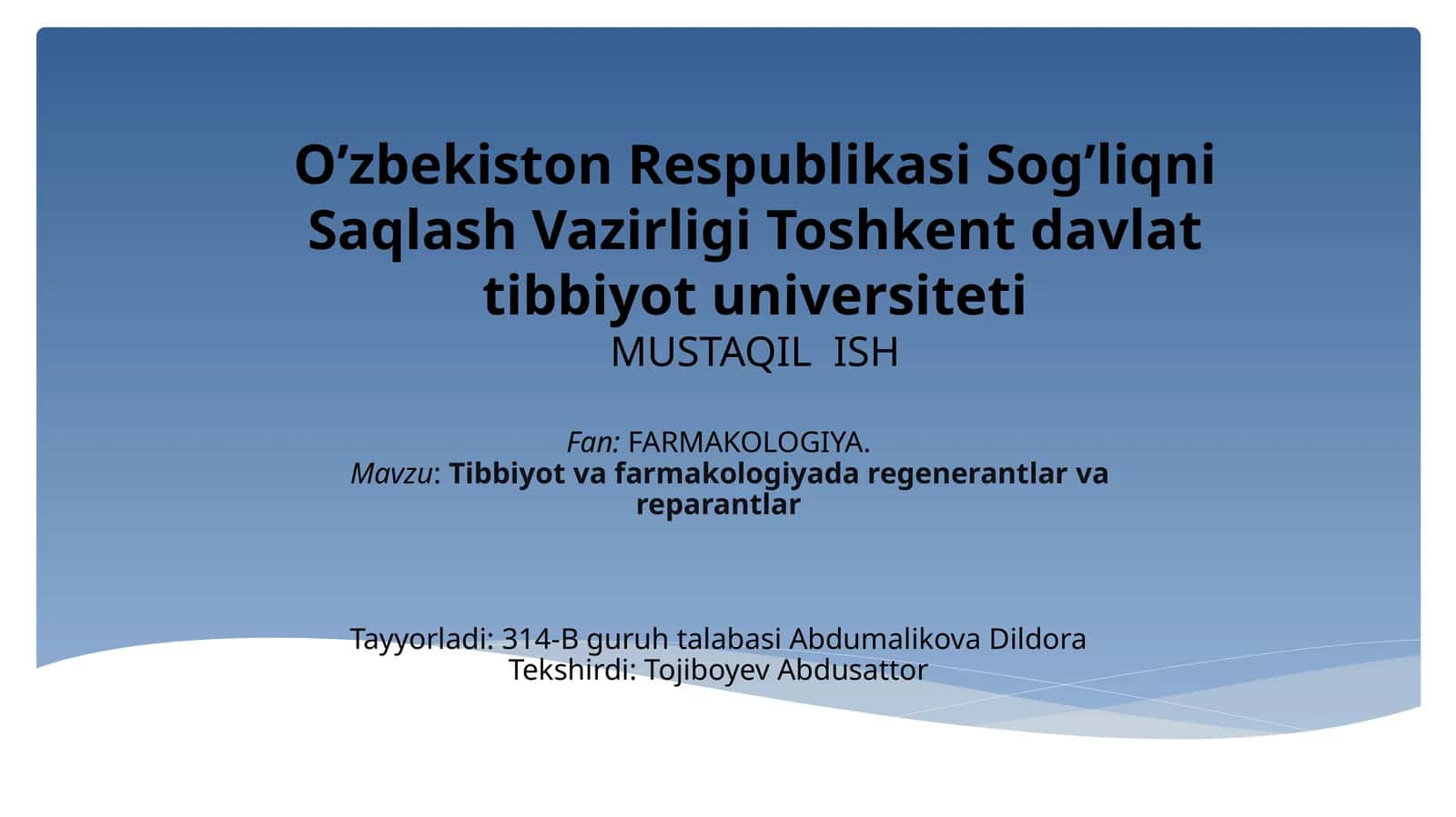 Tibbiyot va farmakologiya - O’smaga qarshidorilar 1