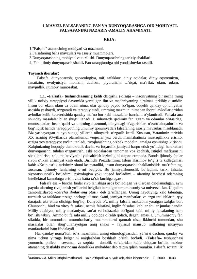FALSAFANING FAN VA DUNYOQARASHGA OID MOHIYATI 1