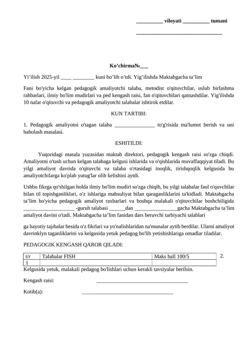 Yig'ilish 2025-yil ____ ________ kuni bo’lib o’tdi. 1