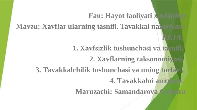 Xavflar va Tavakkal Nazariyasi 1