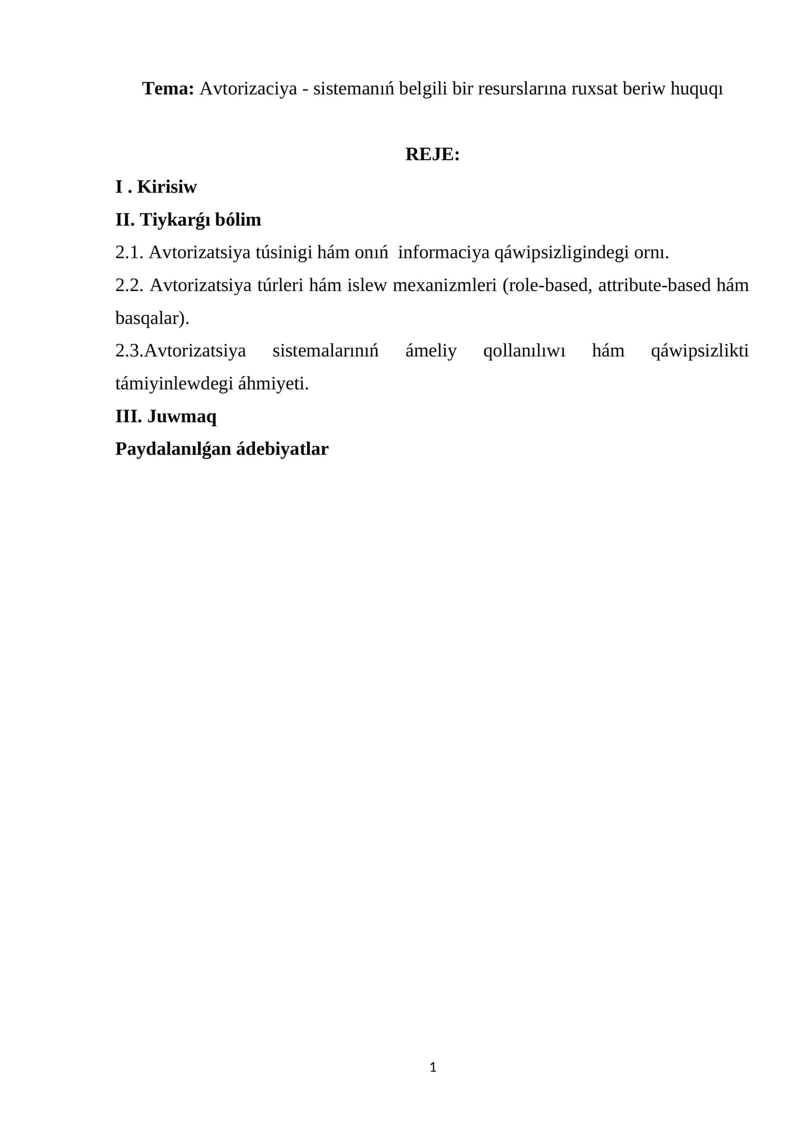 Avtorizaciya - sistemanıń belgili bir resurslarına ruxsat beriw huquqı 1