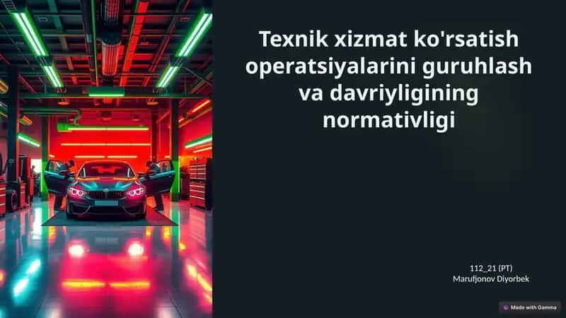 Texnik xizmat ko'rsatish operatsiyalarini guruhlash va davriyligining normativligi 112_21 (PT) 1