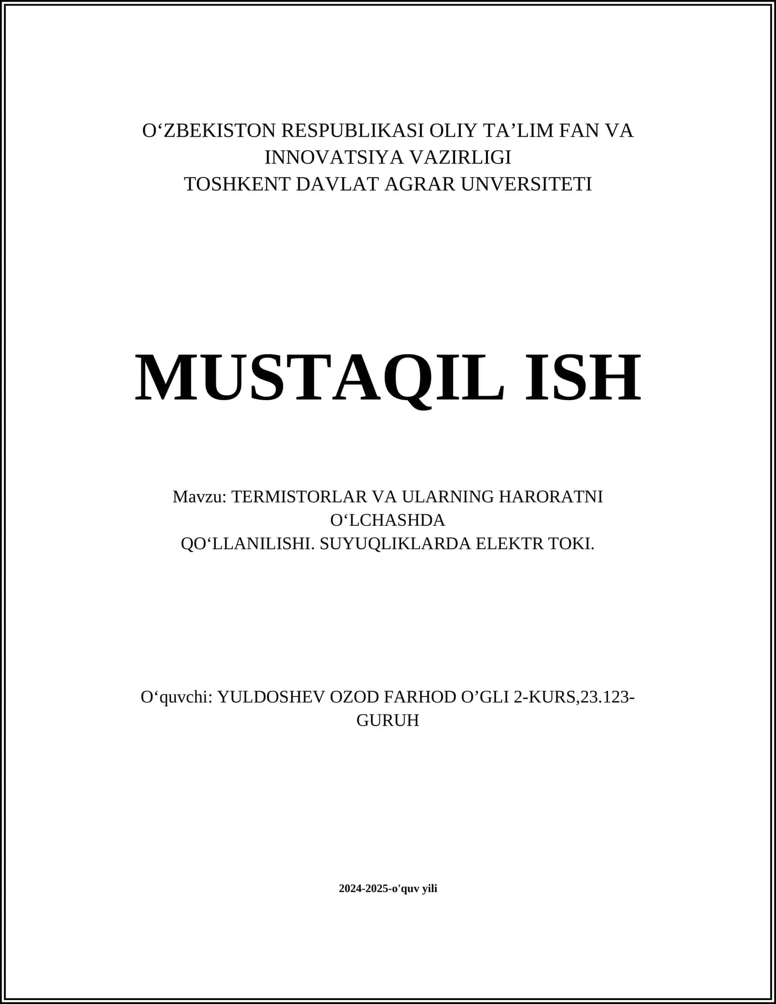 TERMISTORLAR VA ULARNING HARORATNI O‘LCHASHDA 1
