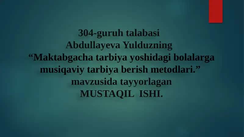 Maktabgacha tarbiya yoshidagi bolalar uchun musiqa viy tarbiyasi 1