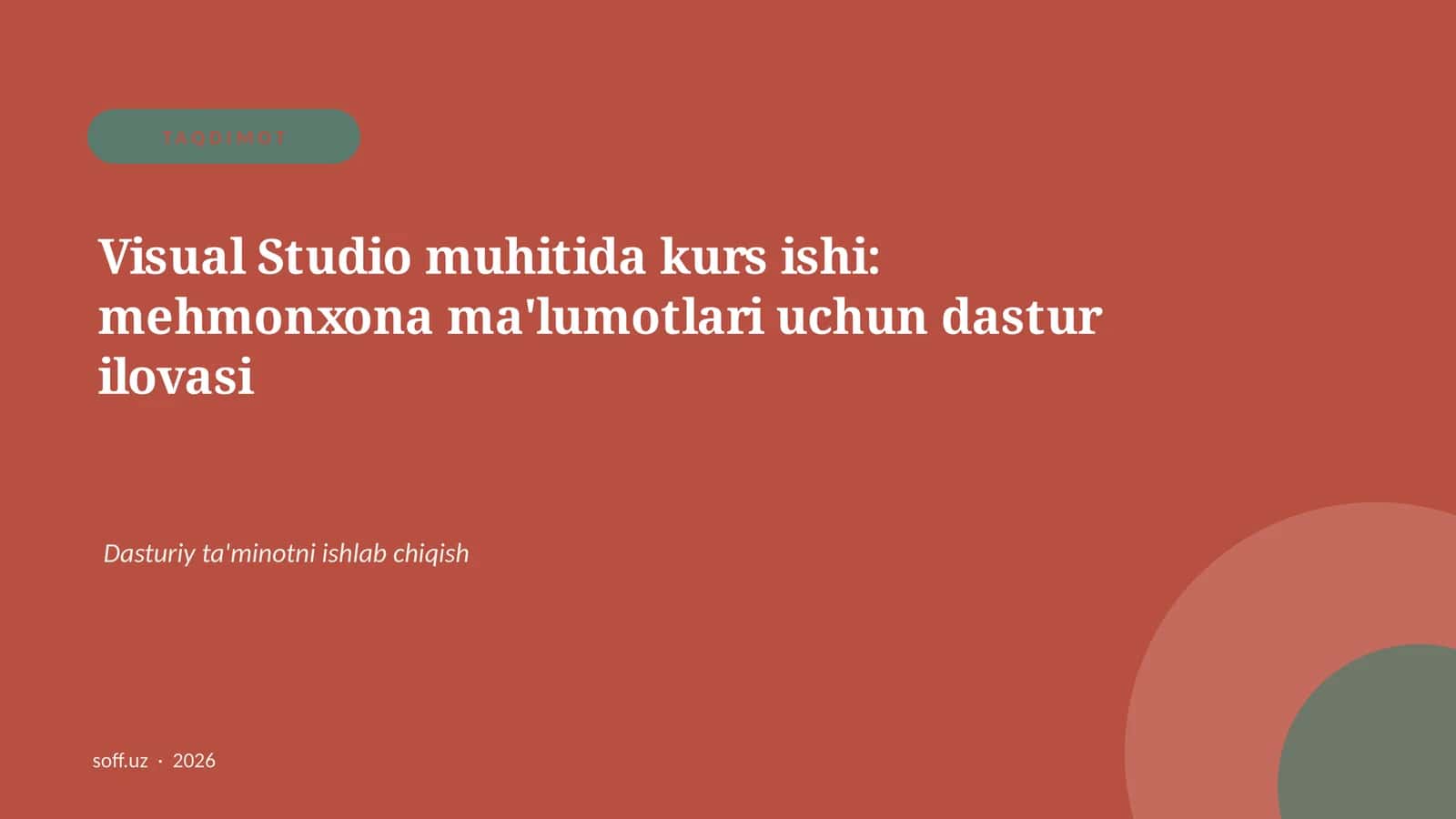 Visual Studio muhitida kurs ishi: mehmonxona ma'lumotlari uchun dastur ilovasi 1