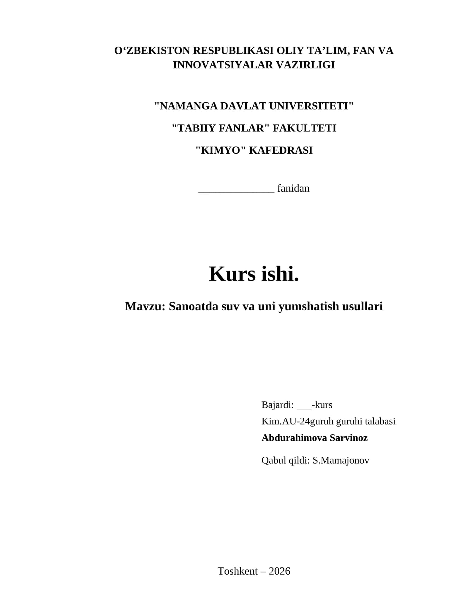 Sanoatda suv va uni yumshatish usullari 1