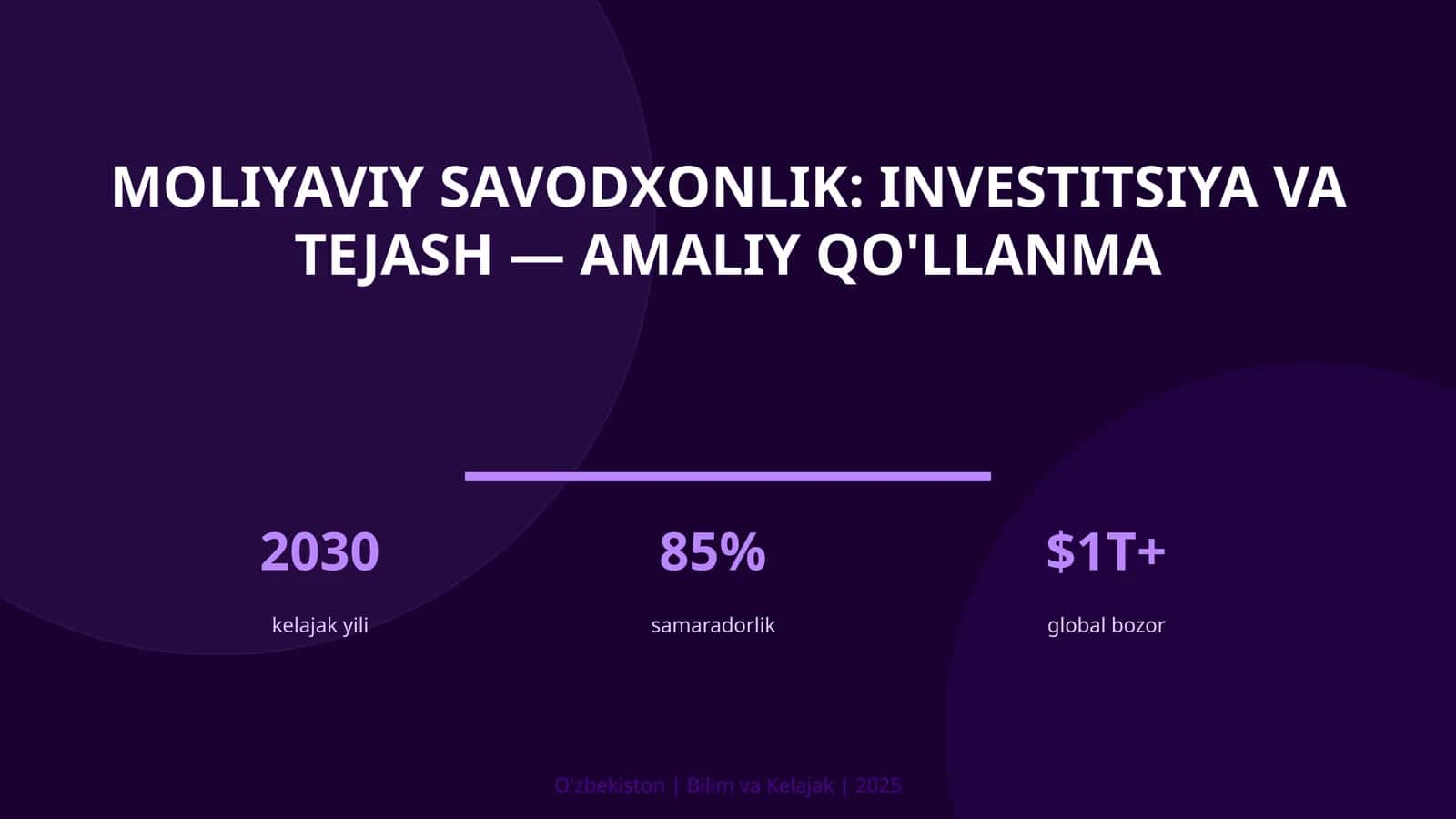 Moliyaviy savodxonlik: investitsiya va tejash — amaliy qo'llanma 1