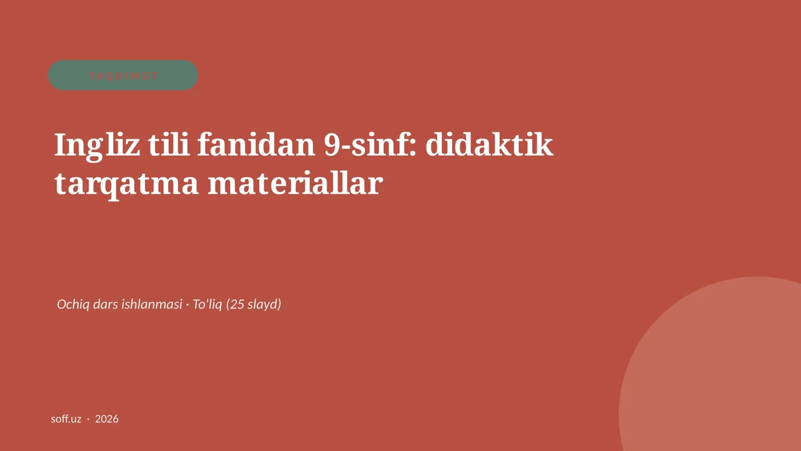 "Ingliz tili fanidan 9-sinf: didaktik tarqatma materiallar" 1
