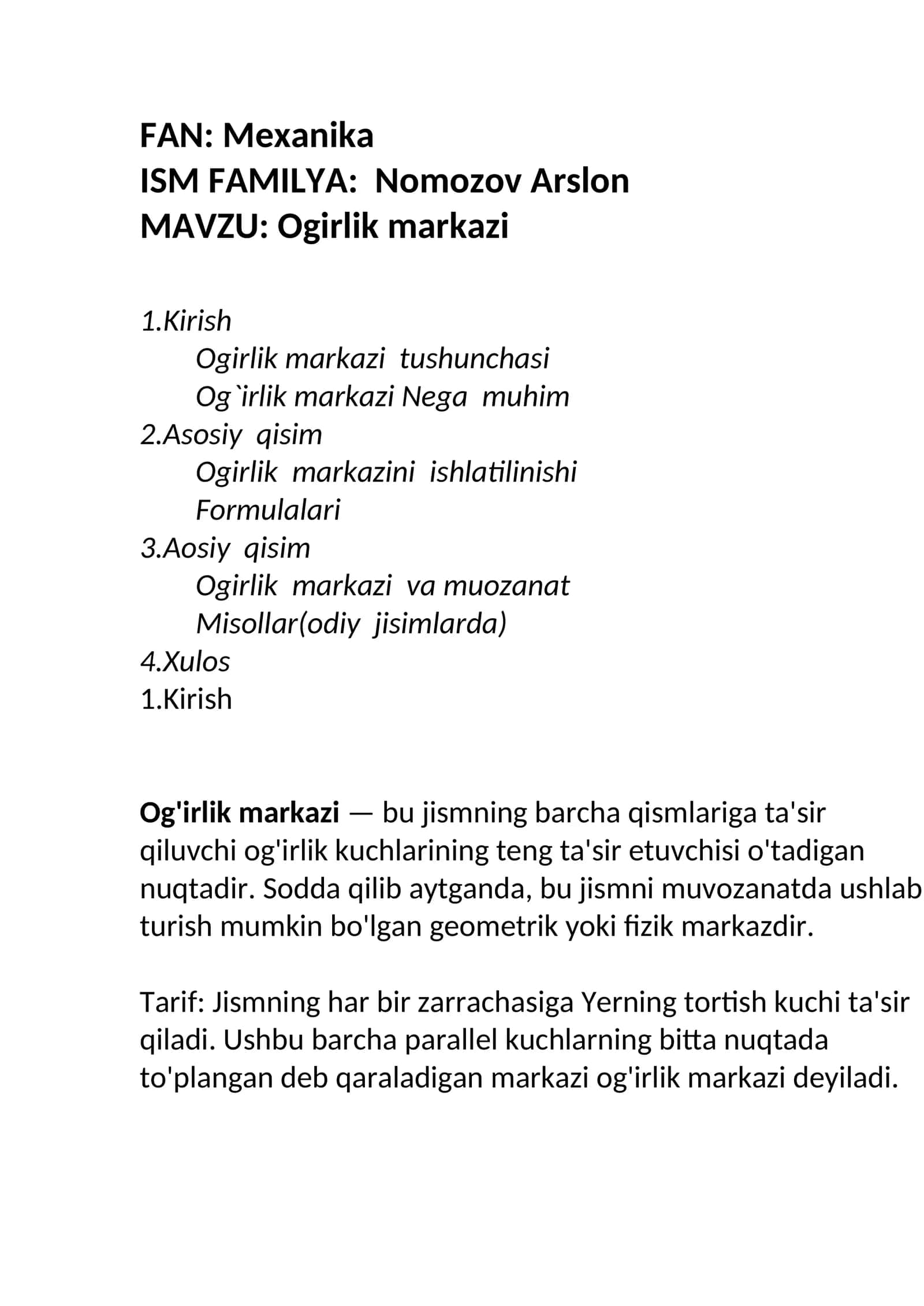 Ogirlik markazi 1