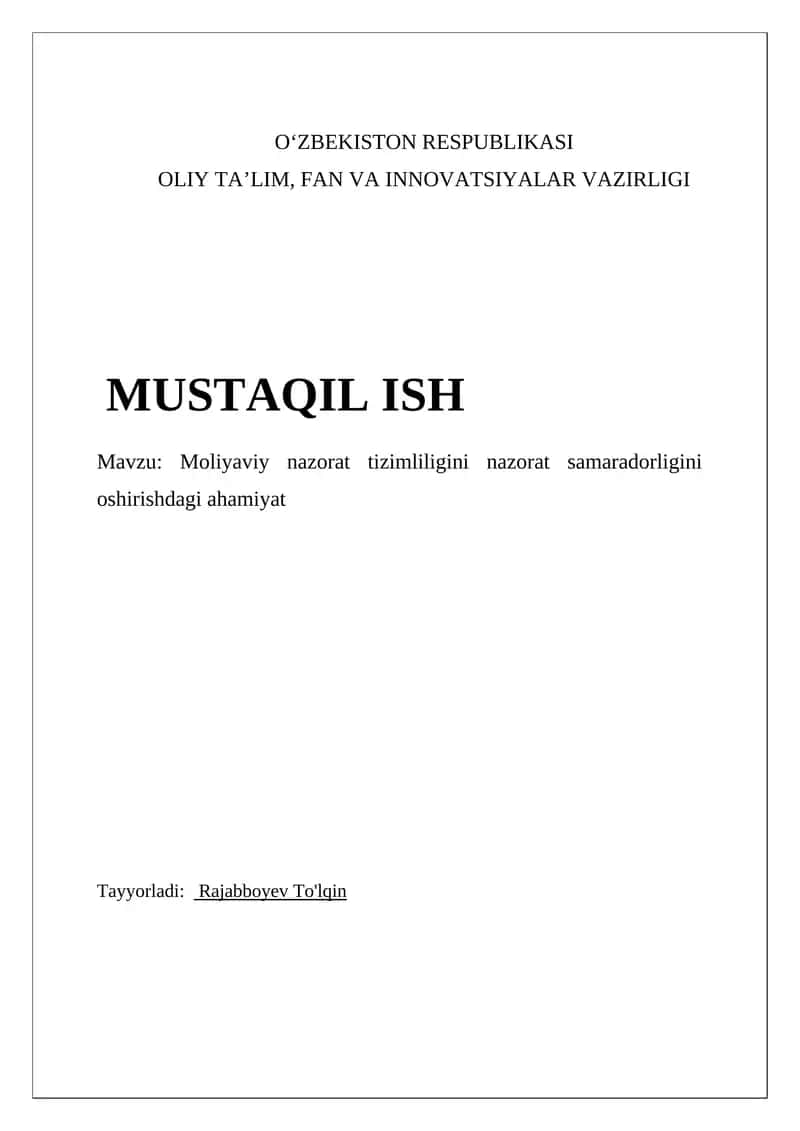 Moliyaviy nazorat tizimliligini nazorat samaradorligini oshirishdagi ahamiyat 1