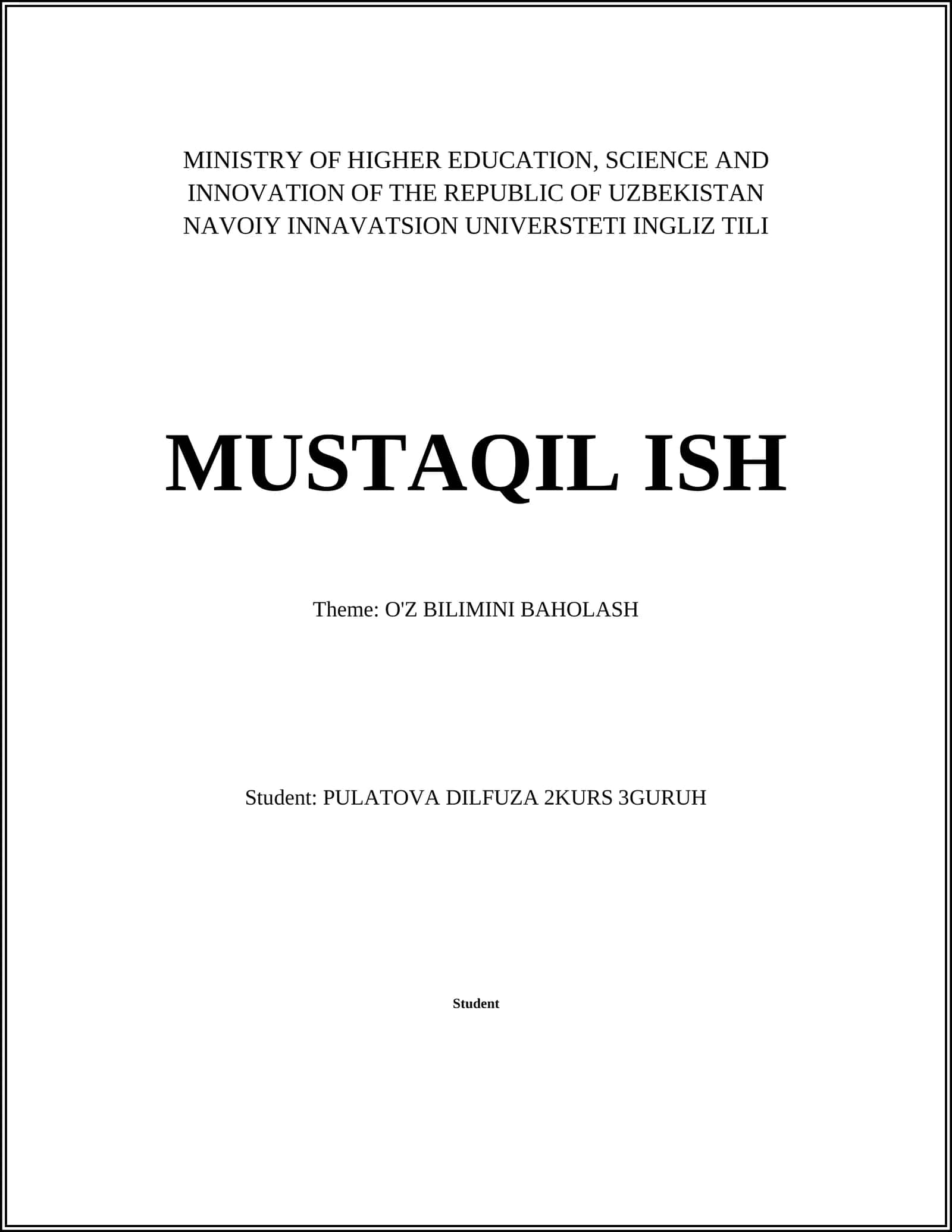 O'Z BILIMINI BAHOLASH 1